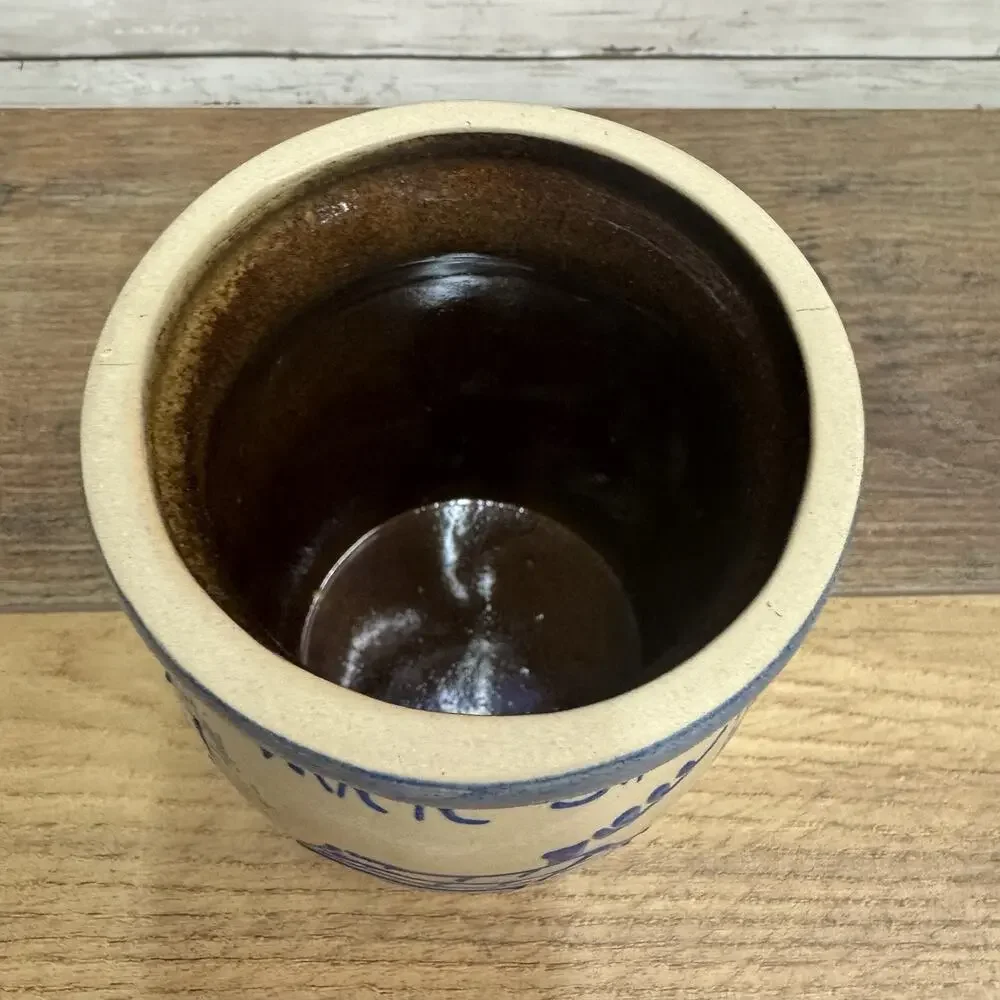 BBP Beaumont Brothers Pottery Clark State Salt-Glazed Crock -House, Trees 5.5”